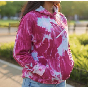 LARGE NIKE Reclaimed Hand-Dyed Hoodie – Vibrant Tie-Dye in Pink and Blue